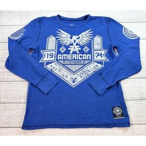 American Fighter Mens Graphic Crew Neck Thermal Long Sleeve Shirt Blue Size M